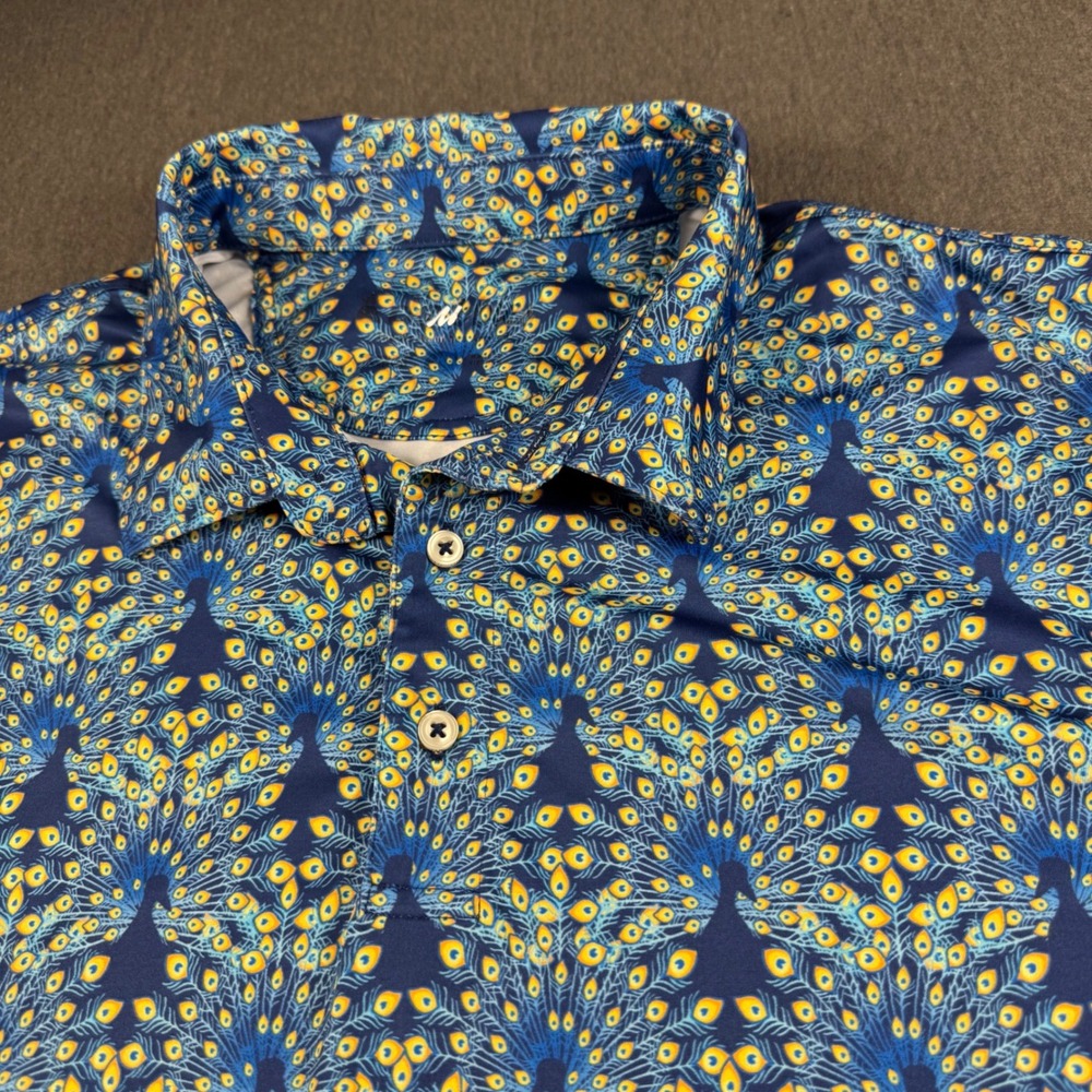 Chubbies Men's  The Fan Out Performance Polo Blue Yellow Peacock size large